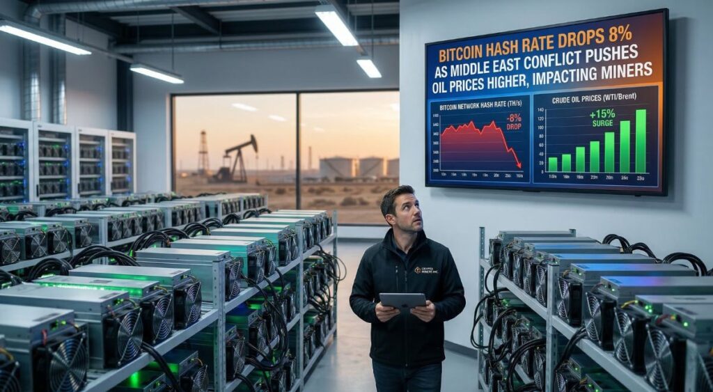 Bitcoin Hash Rate Drops 8% as Middle East Conflict Pushes Oil Prices Higher, Impacting Miners