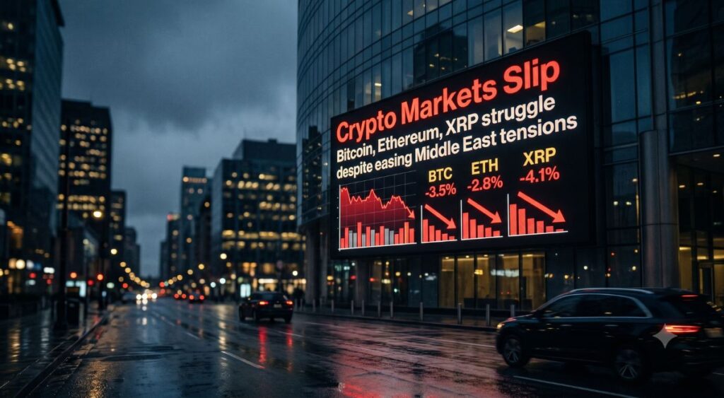 Crypto Markets Slip as Bitcoin, Ethereum and XRP Struggle Despite Easing Middle East Tensions