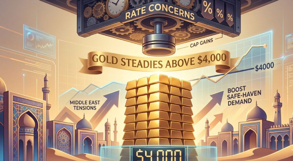 Gold steadies above $4,000 as Middle East tensions boost safe-haven demand, rate concerns cap gains