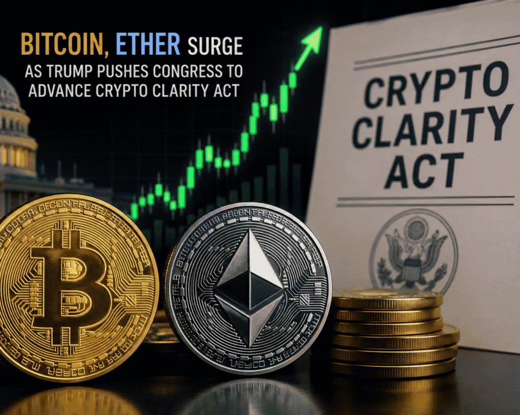 Bitcoin, Ether Surge as Trump Pushes Congress to Advance Crypto Clarity Act